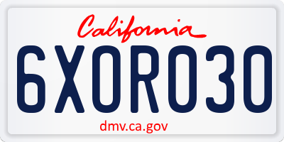 CA license plate 6XOR030