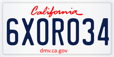 CA license plate 6XOR034