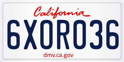 CA license plate 6XOR036