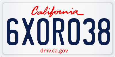 CA license plate 6XOR038