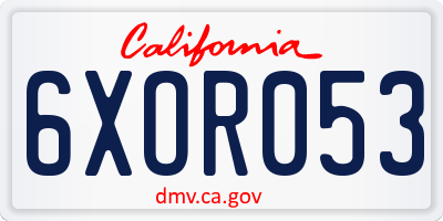 CA license plate 6XOR053