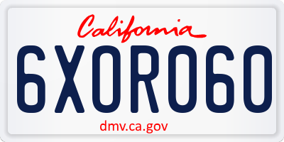 CA license plate 6XOR060