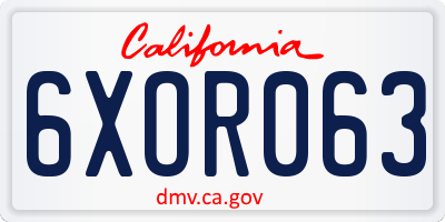 CA license plate 6XOR063