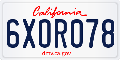 CA license plate 6XOR078
