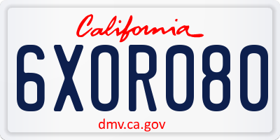 CA license plate 6XOR080