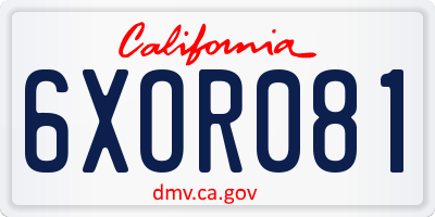 CA license plate 6XOR081