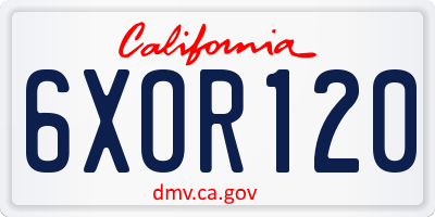 CA license plate 6XOR120