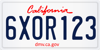 CA license plate 6XOR123