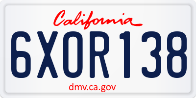 CA license plate 6XOR138