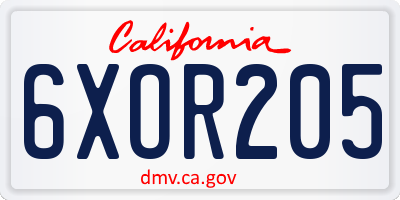 CA license plate 6XOR205
