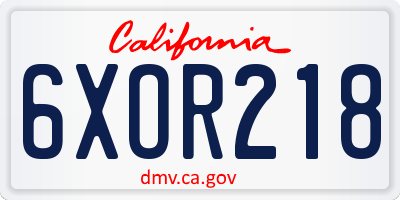 CA license plate 6XOR218