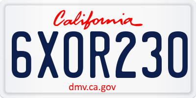 CA license plate 6XOR230