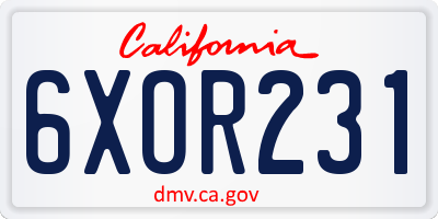CA license plate 6XOR231