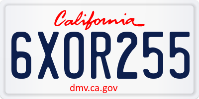 CA license plate 6XOR255