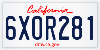 CA license plate 6XOR281