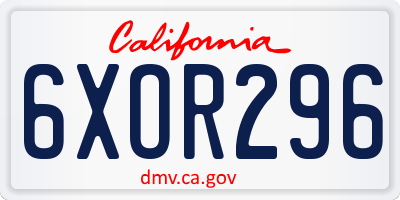 CA license plate 6XOR296
