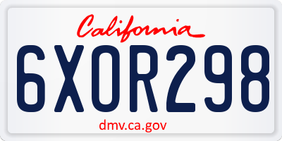 CA license plate 6XOR298