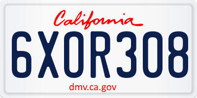 CA license plate 6XOR308