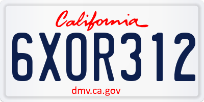 CA license plate 6XOR312