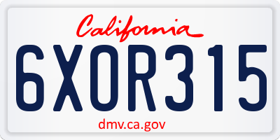 CA license plate 6XOR315