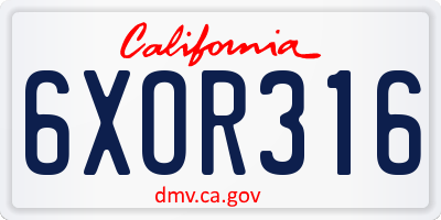 CA license plate 6XOR316