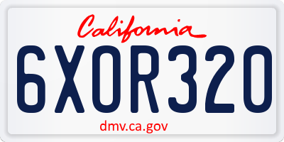 CA license plate 6XOR320