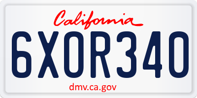 CA license plate 6XOR340