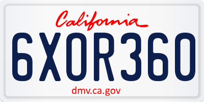 CA license plate 6XOR360