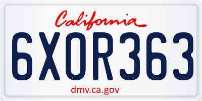 CA license plate 6XOR363