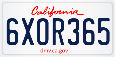 CA license plate 6XOR365