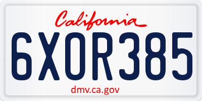 CA license plate 6XOR385