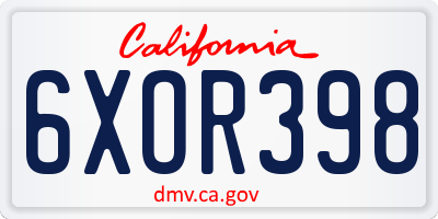 CA license plate 6XOR398