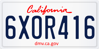 CA license plate 6XOR416