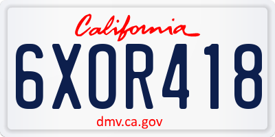 CA license plate 6XOR418