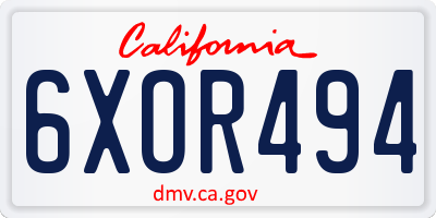 CA license plate 6XOR494