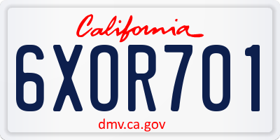 CA license plate 6XOR701