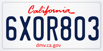 CA license plate 6XOR803