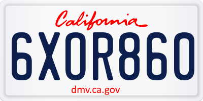 CA license plate 6XOR860