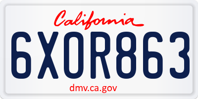 CA license plate 6XOR863