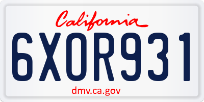 CA license plate 6XOR931