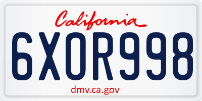 CA license plate 6XOR998