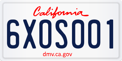 CA license plate 6XOS001