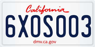 CA license plate 6XOS003