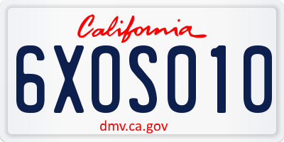 CA license plate 6XOS010