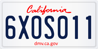CA license plate 6XOS011