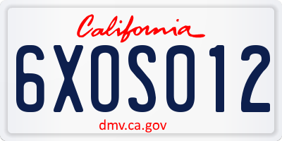 CA license plate 6XOS012