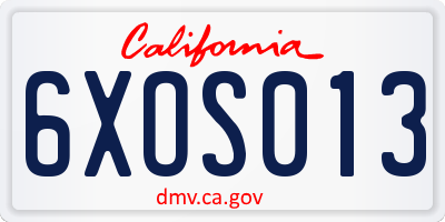CA license plate 6XOS013