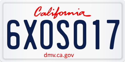 CA license plate 6XOS017