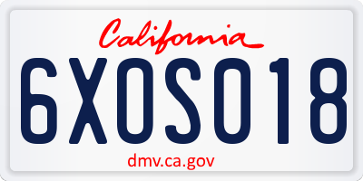 CA license plate 6XOS018