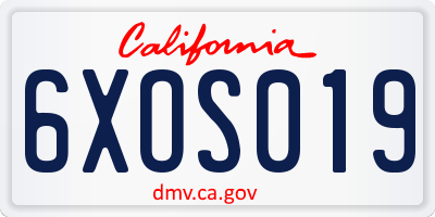 CA license plate 6XOS019